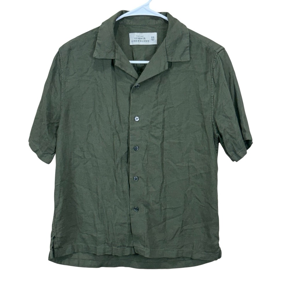 Abercrombie & Fitch Shirt Mens Extra Small Green Summer Linen Blend Camp Collar